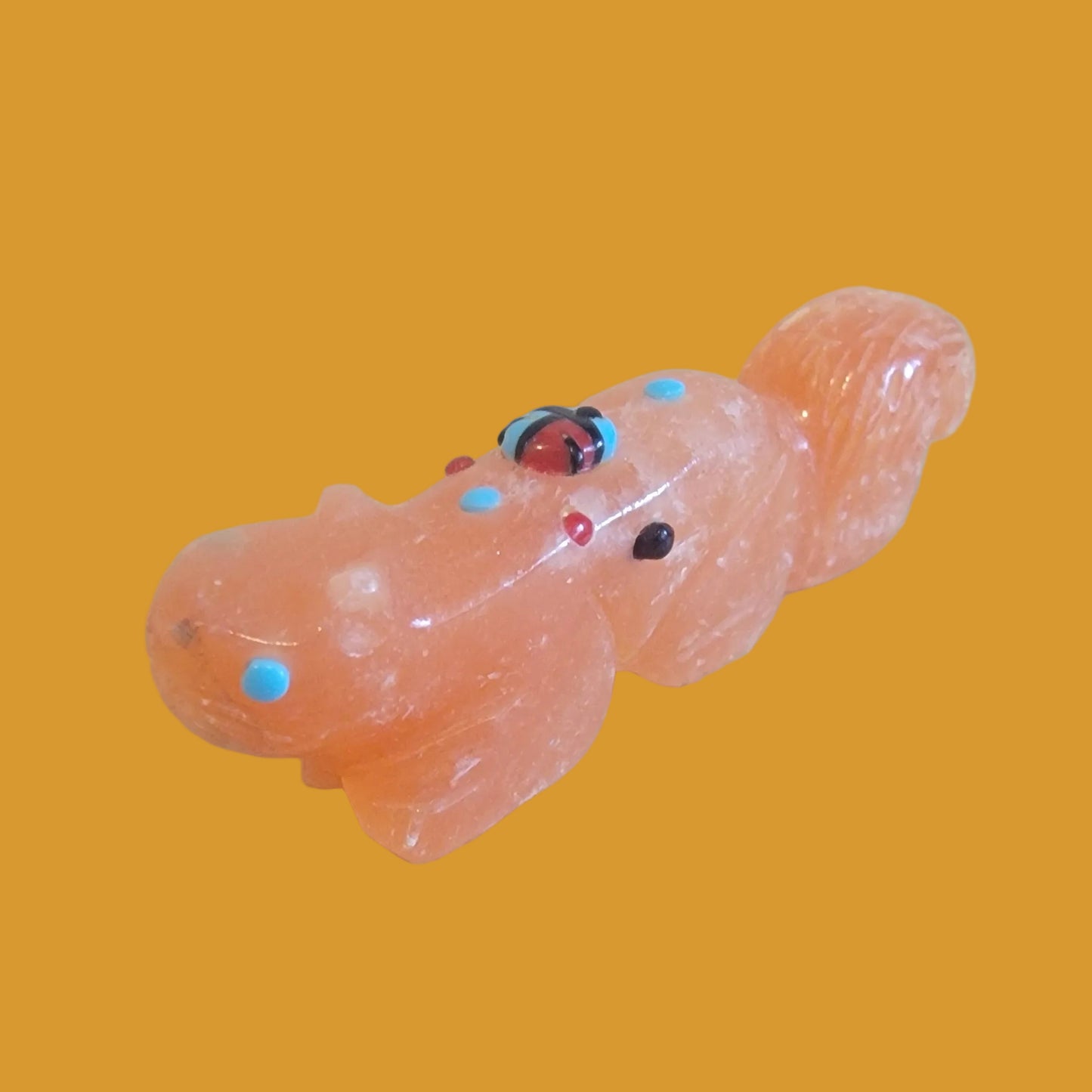 Orange Alabaster Squirrel Zuni Fetish w/ Zuni Sun