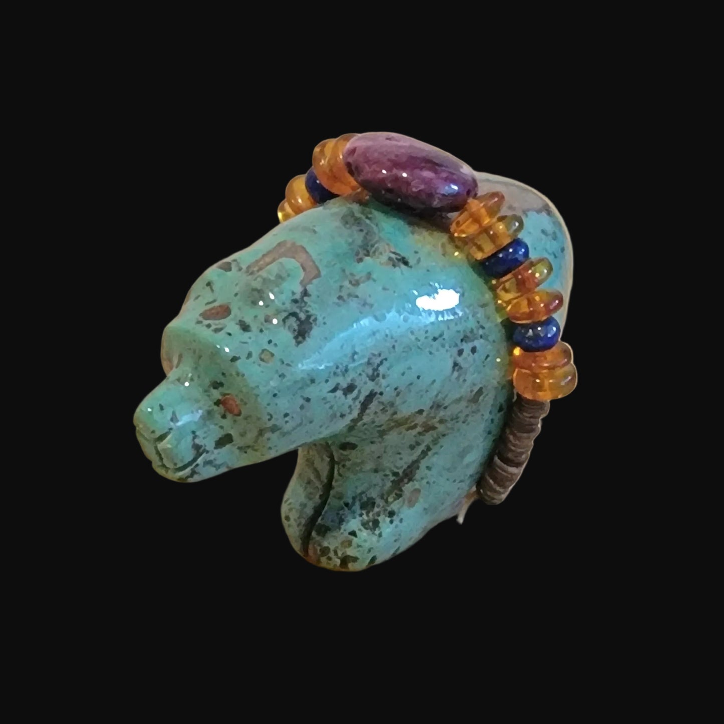 Fabulous Turquoise Bear w/Gemstone Bundle Zuni Fetish