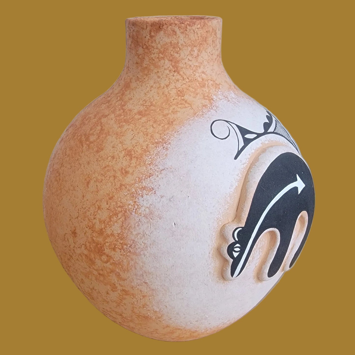 Deer w/Heartline and Raised Medicine Bear Pueblo Pottery Vase