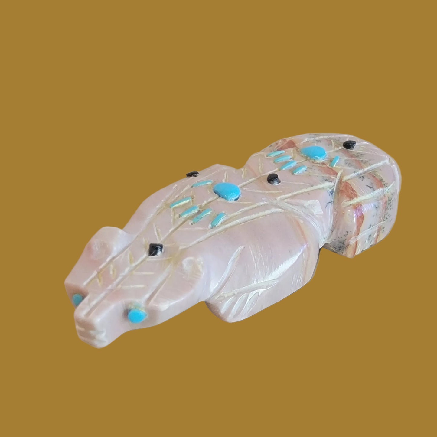 Dolomite Badger w/Turquoise Pawprints Zuni Fetish