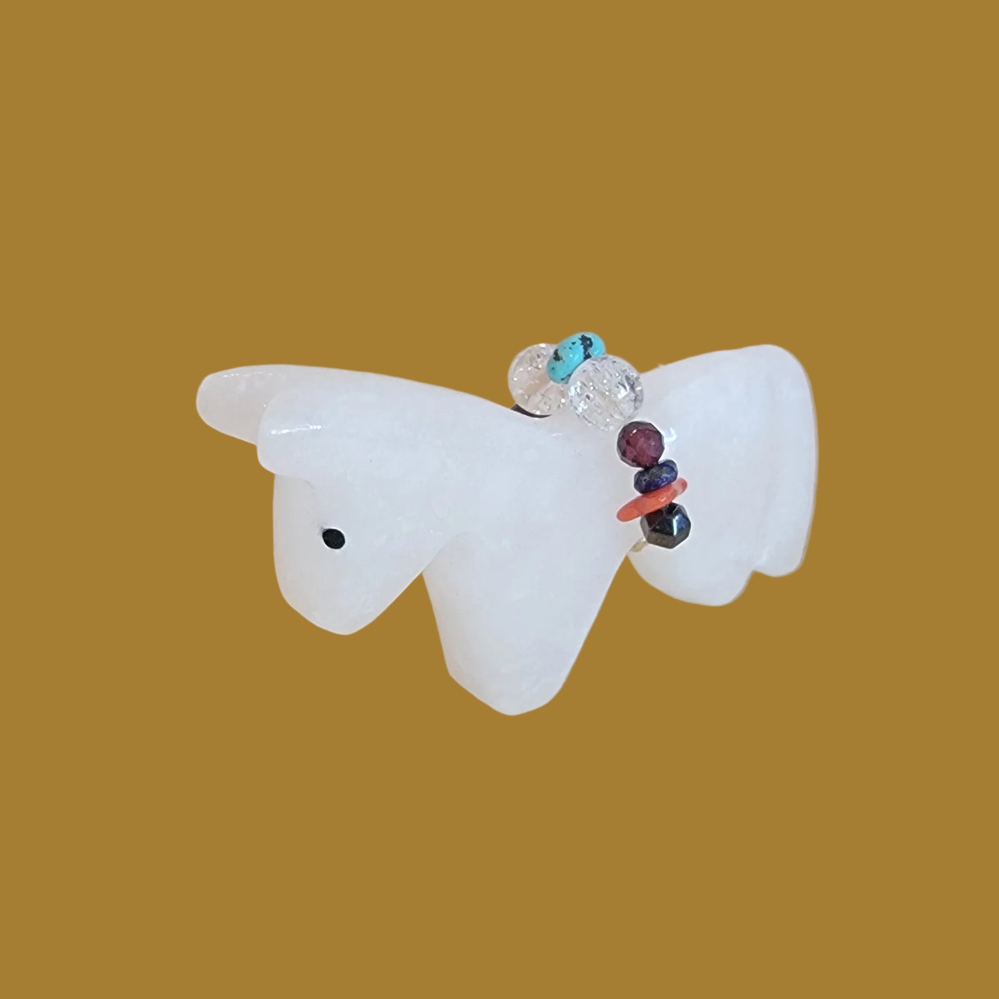 Alabaster Healing Horse w/ Fancy Bundle Zuni Fetish