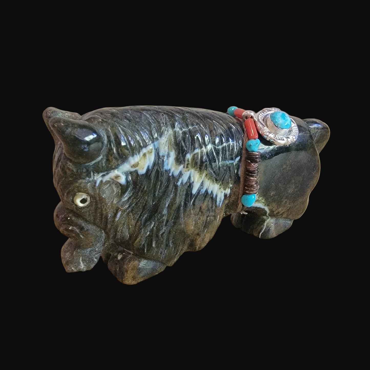 Proud and Powerful Bison/ Buffalo with Fancy Bundle Zuni Fetish
