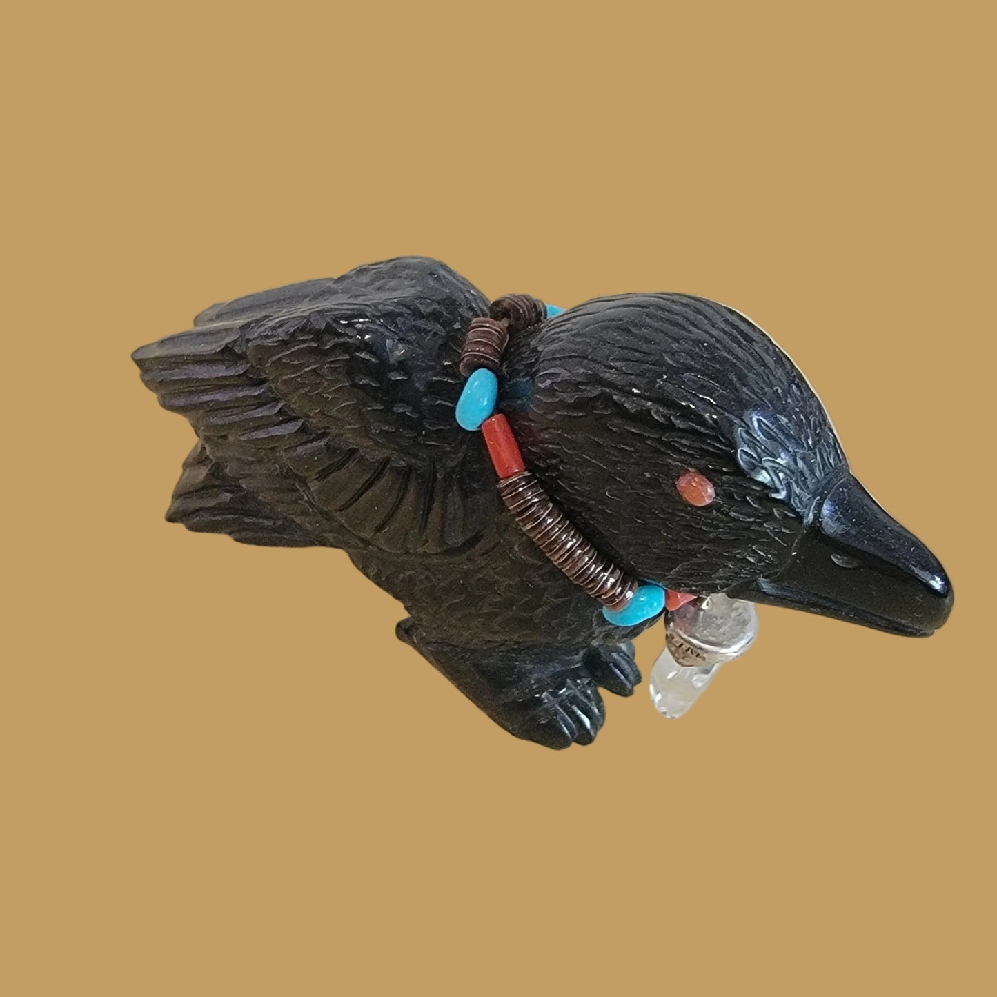 Mystical and Magical Raven w/ Energy Filled Crystal Necklace Zuni Fetish