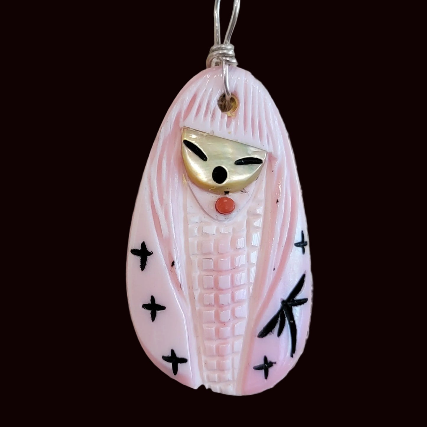 Pink Conch Shell Maiden Zuni Fetish Pendant