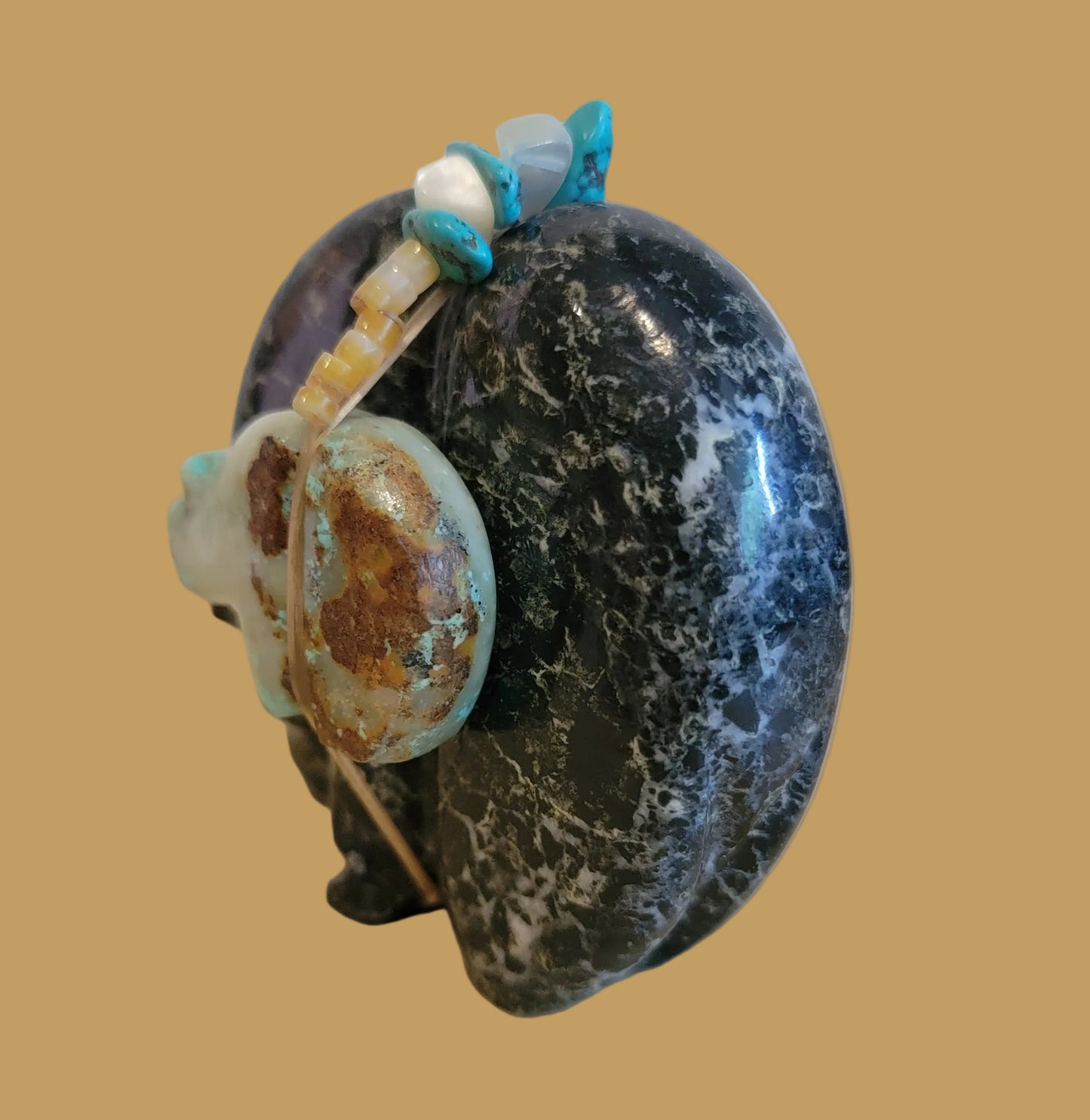 Large Orca Agate Medicine Bear w/ Turquoise Side Bear Bundle Zuni Fetish