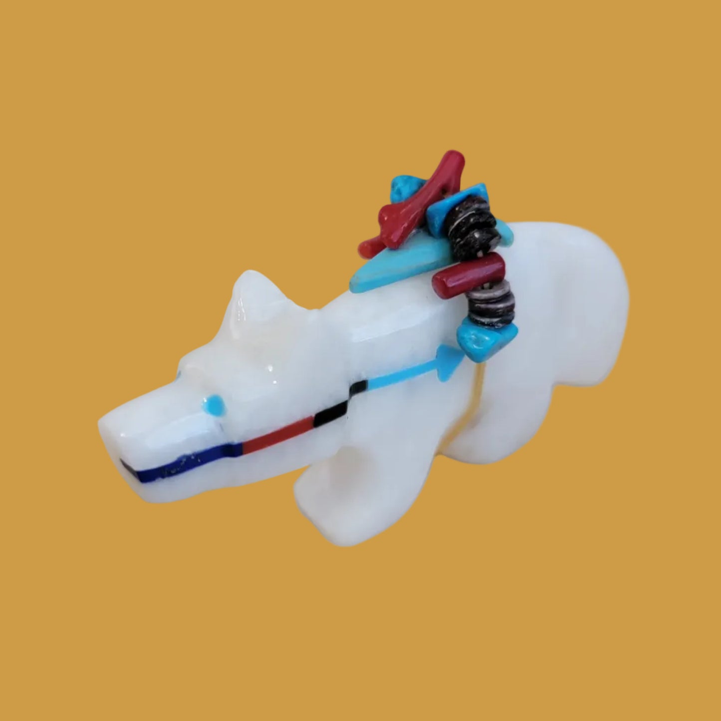 White Alabaster Wolf of The East Zuni Fetish