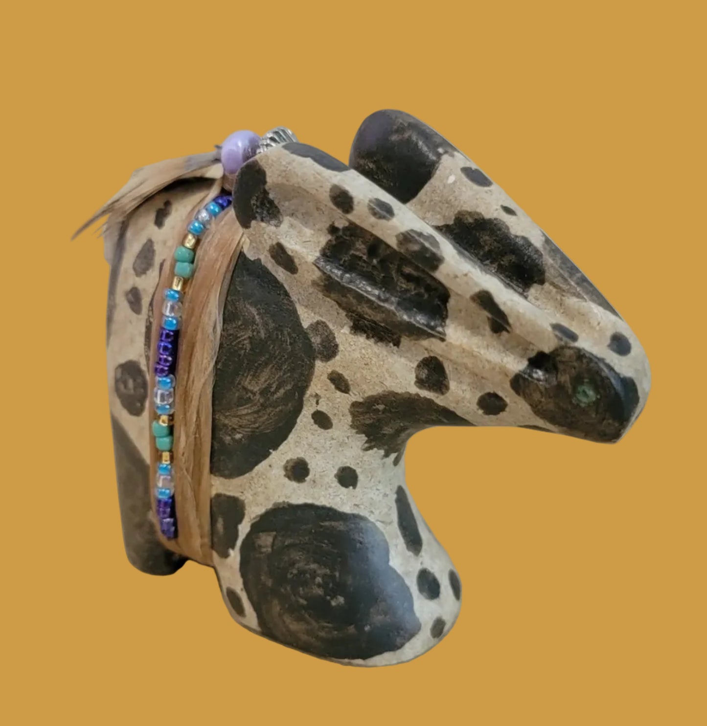 Spotted Painted Navajo Bunny Rabbit w/ Seed Bead Bundle Zuni Fetish