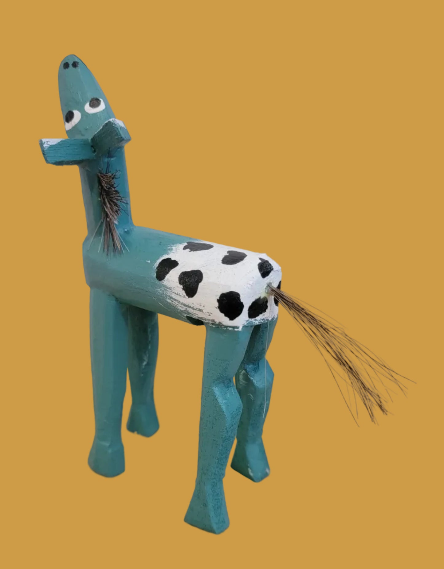Turquoise Wooden Carved Navajo Folk Art Appaloosa Horse