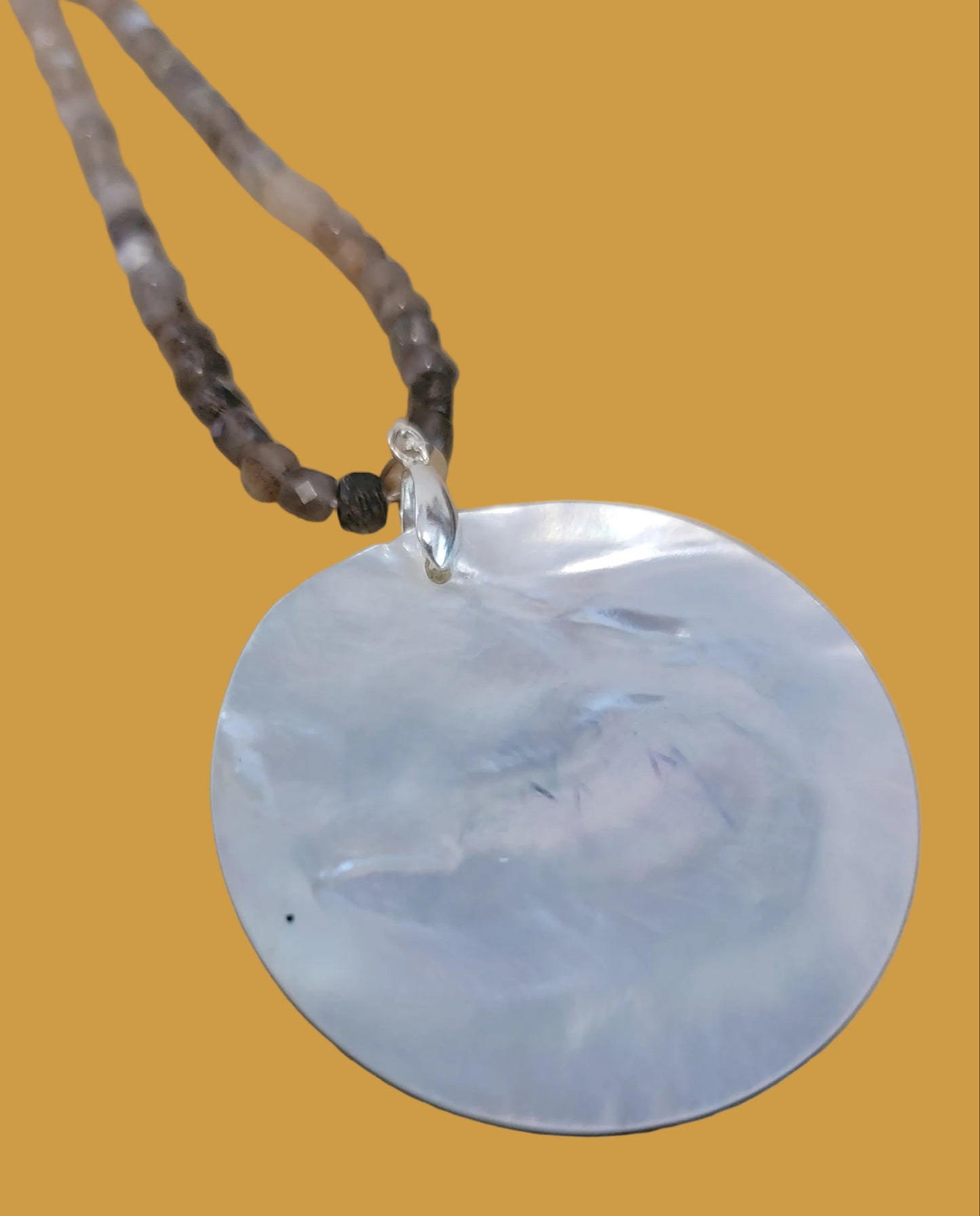 Elegant Sunstone, Moonstone and Silver Lip Zuni Autumn Harvest Necklace