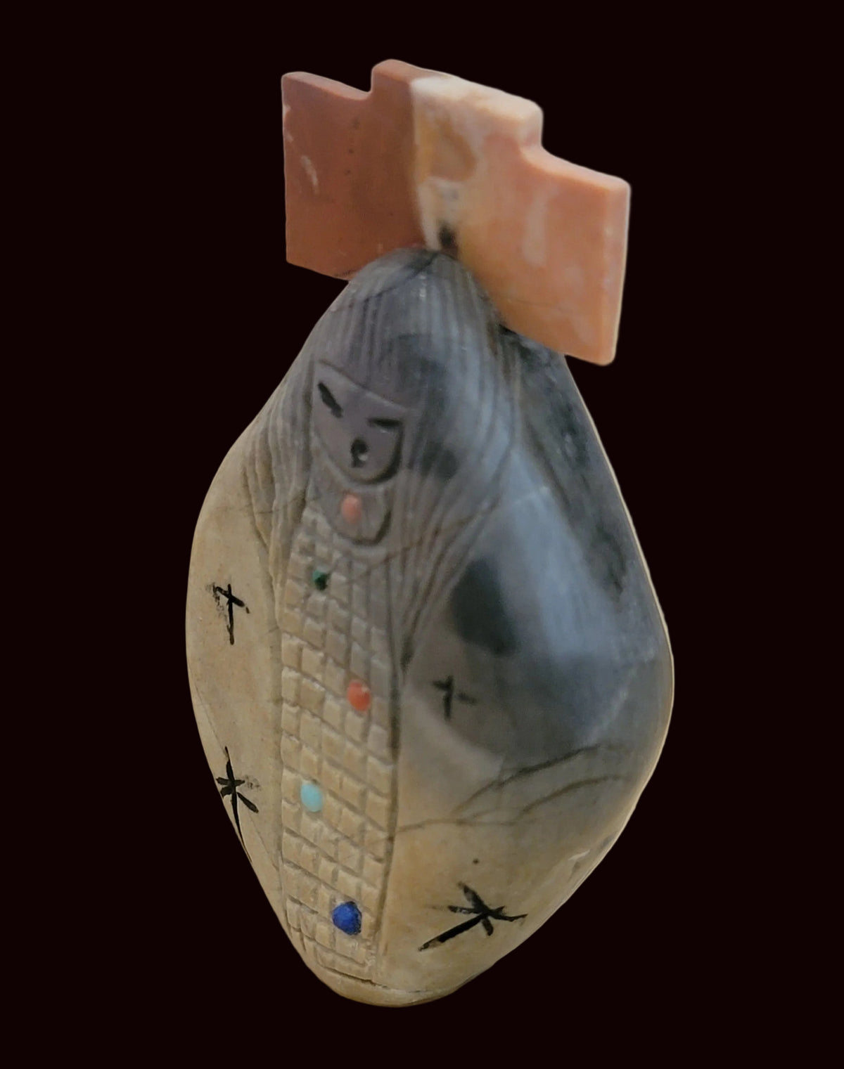 Picasso Marble Double Sided Zuni Maiden w/Jasper Tablita Zuni Fetish