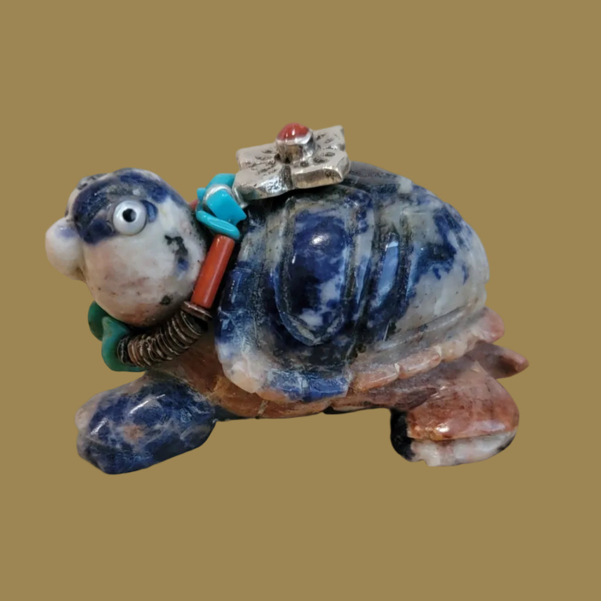 Sunset Sodalite Turtle w/Fancy Silver Bling Zuni Fetish