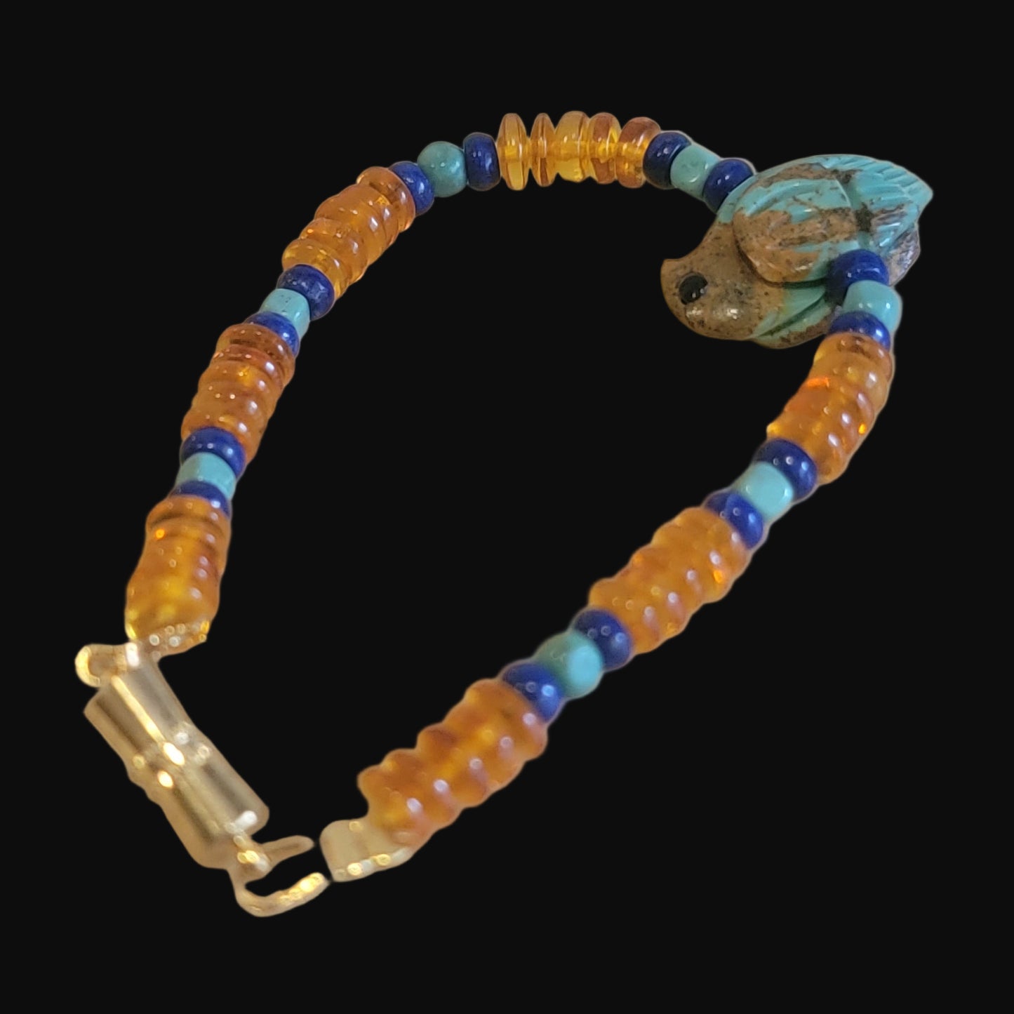 Campo Frio Zuni Fetish Bird w/Amber Beads Indian Jewelry Bracelet