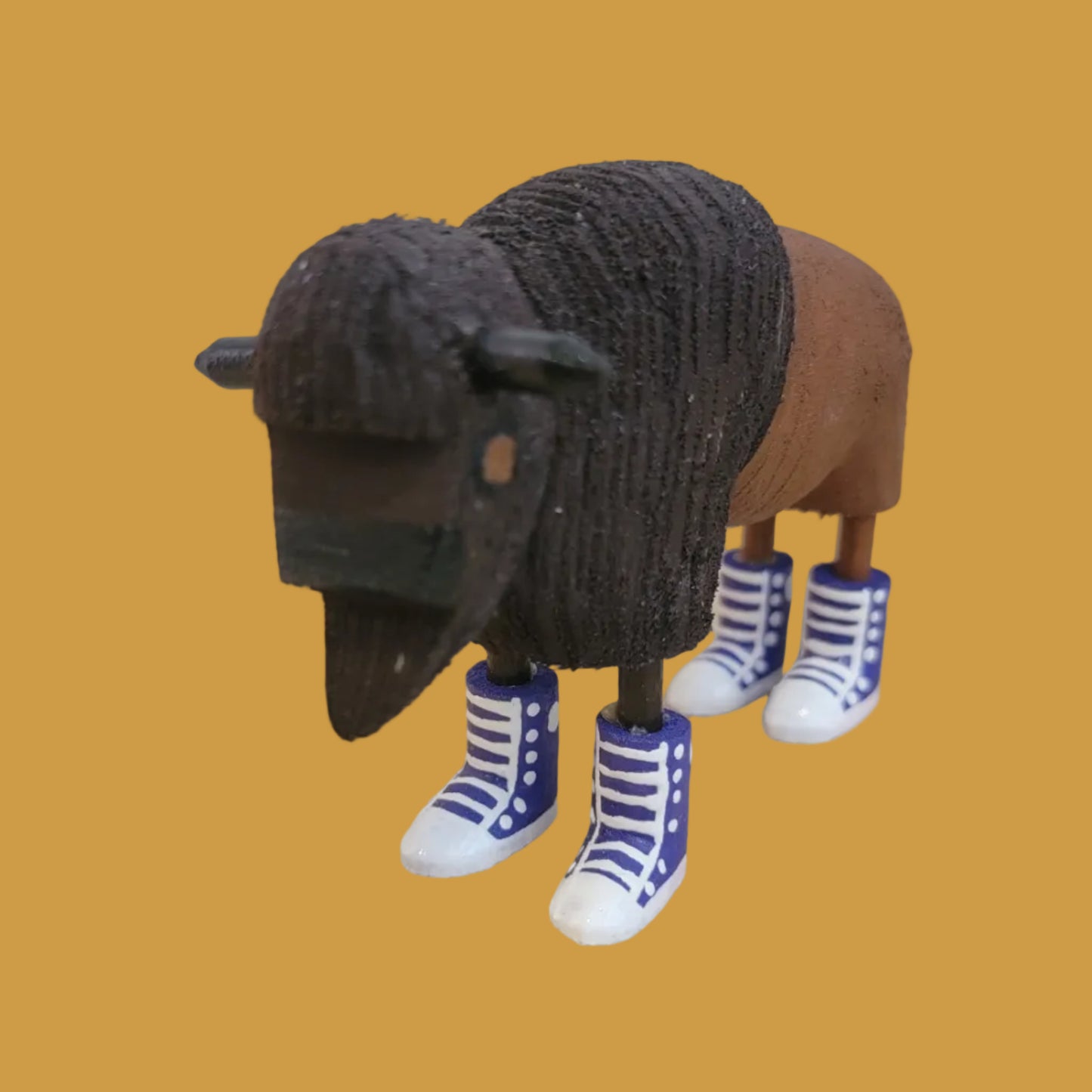 Navajo Wooden Carved Bison/ Buffalo in Purple Sneakers Indian Folk Art