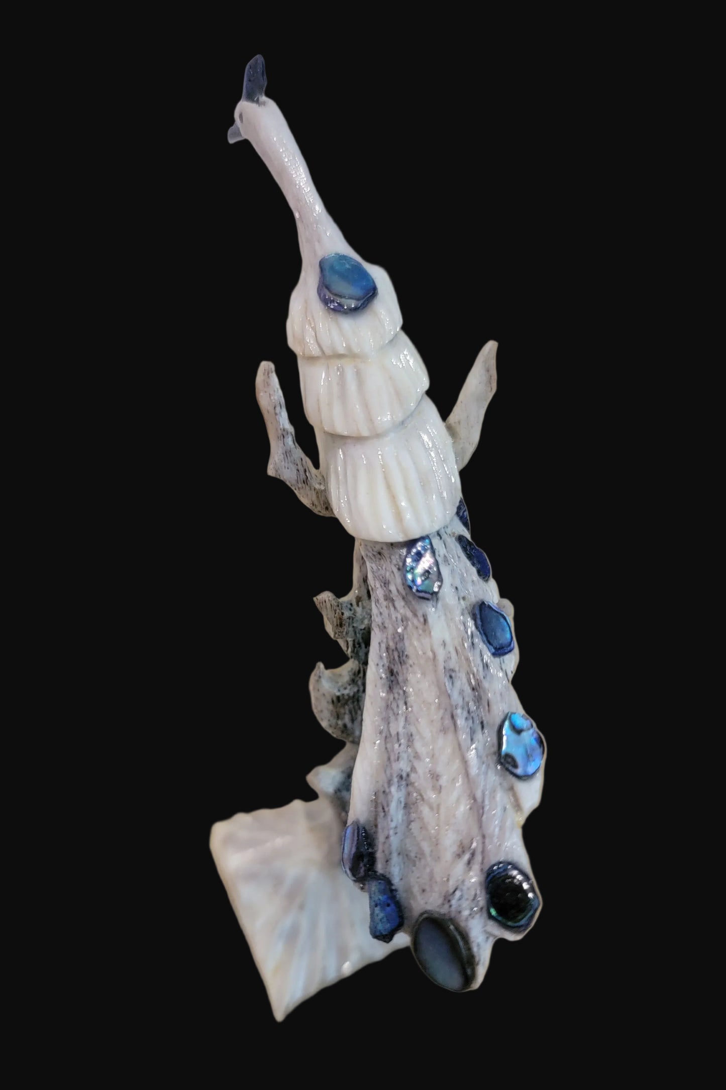 Antler w/ Abalone Shell Long Tailed Peacock in Tree Zuni Fetish