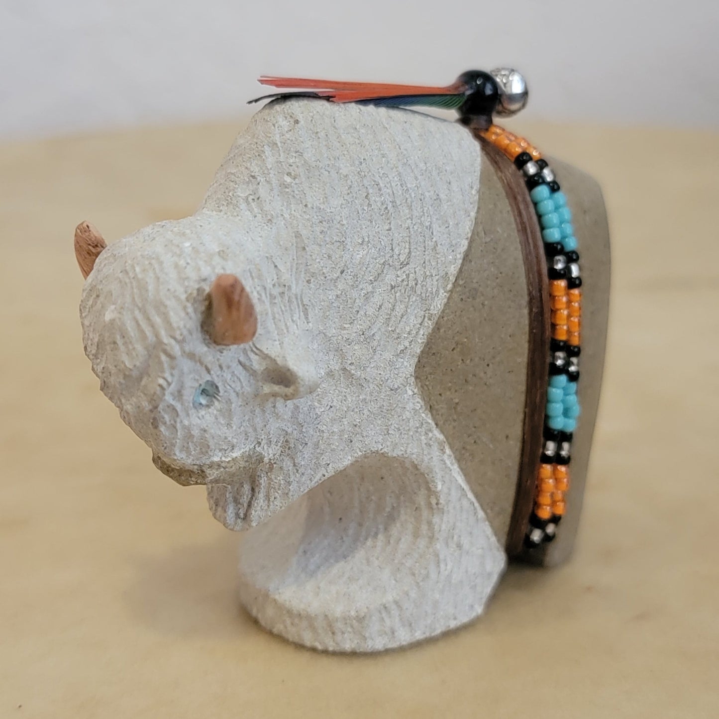 Navajo Alabaster Bison/Buffalo w/ Unique Bundle Zuni Fetish