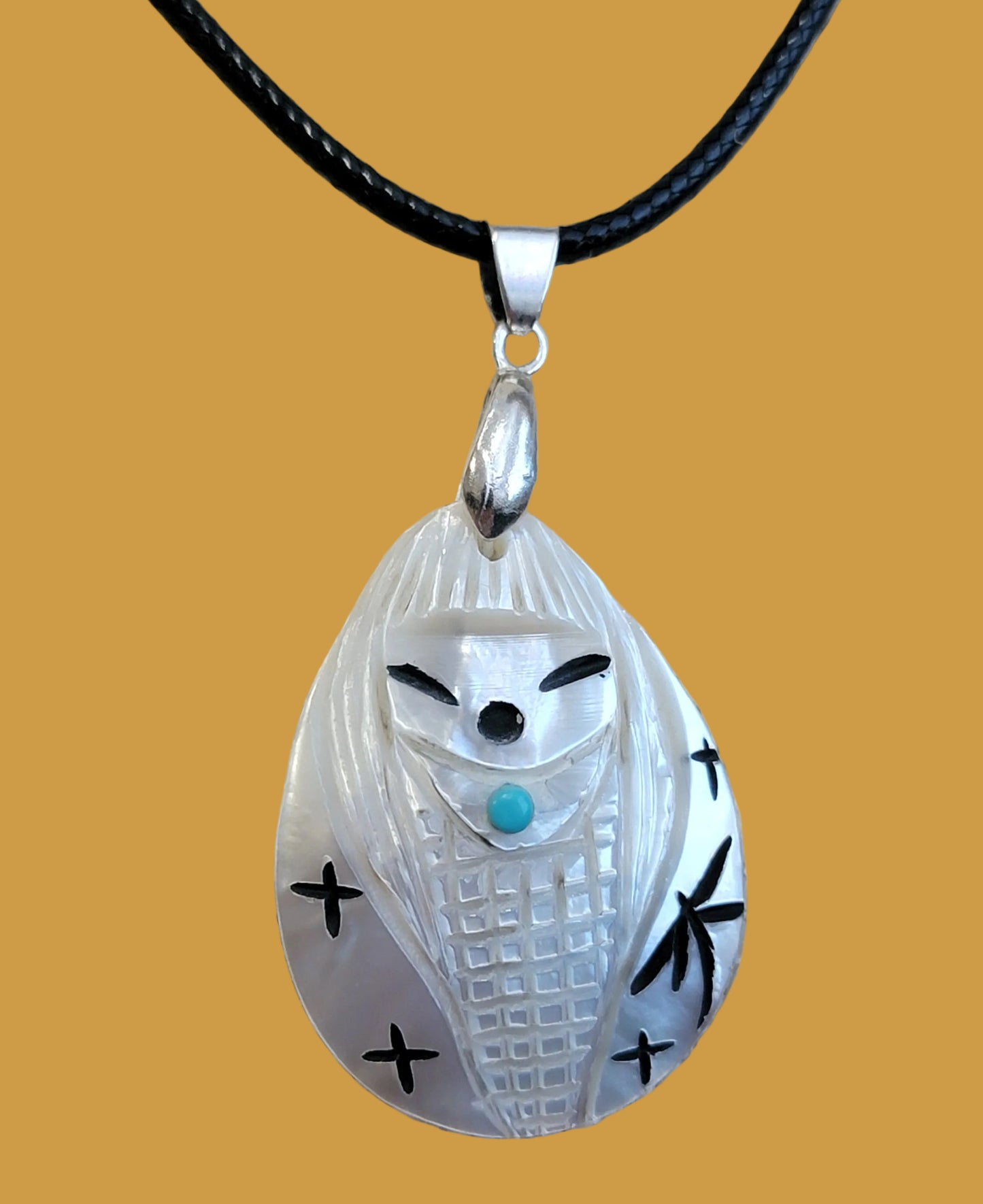 Mother of Pearl Double Sided Zuni Fetish Maiden Pendant Indian Jewelry