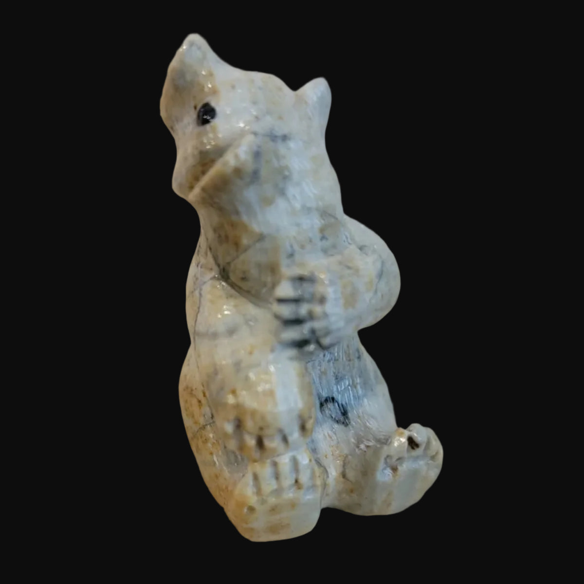 Adorable Picasso Marble Sitting Bear Cub Looking Backwards Zuni Fetish