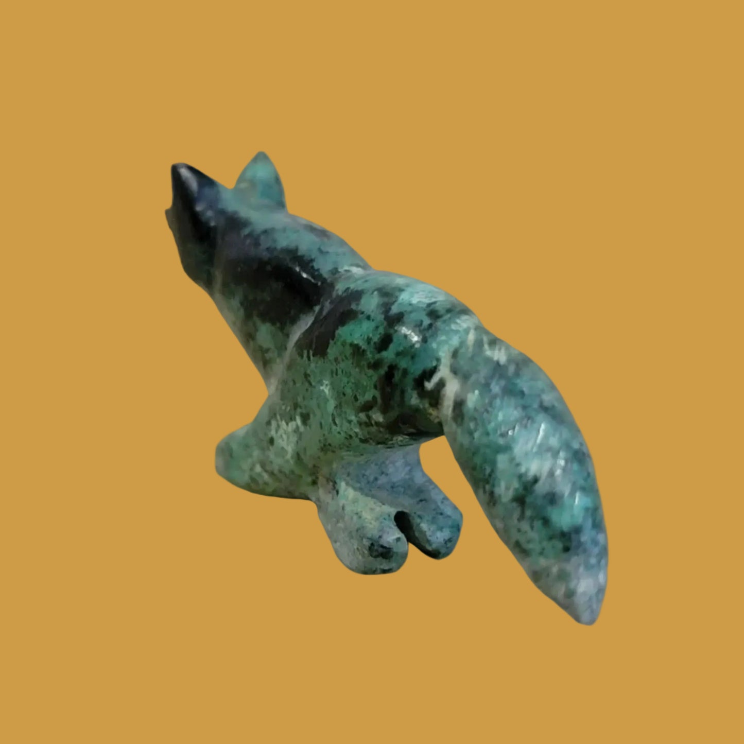 African Turquoise Wolf on the Run w/ Tail a Flyin' Zuni Fetish