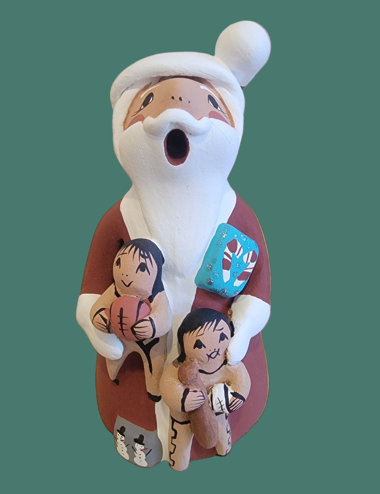 Santa Storyteller w/ Two Children and Presents Jemez Pueblo Pottery