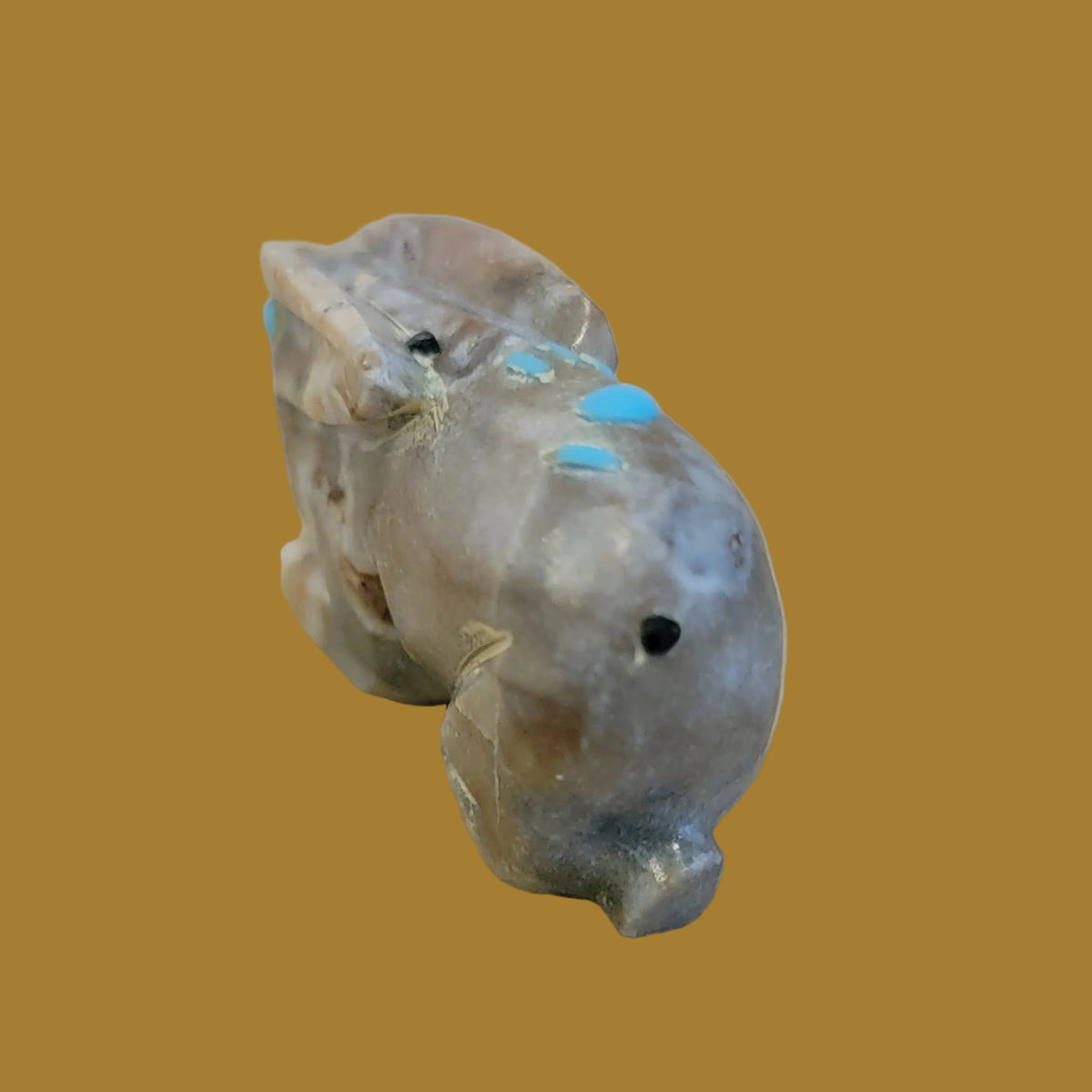 Picasso Marble Bunny Rbbit w/Turquoise Handprint Zuni Fetish