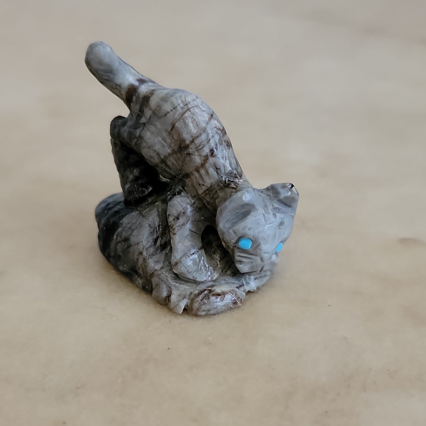 Wilfred Cheama Picasso Marble Playful Mountain Lion Cub Zuni Fetish