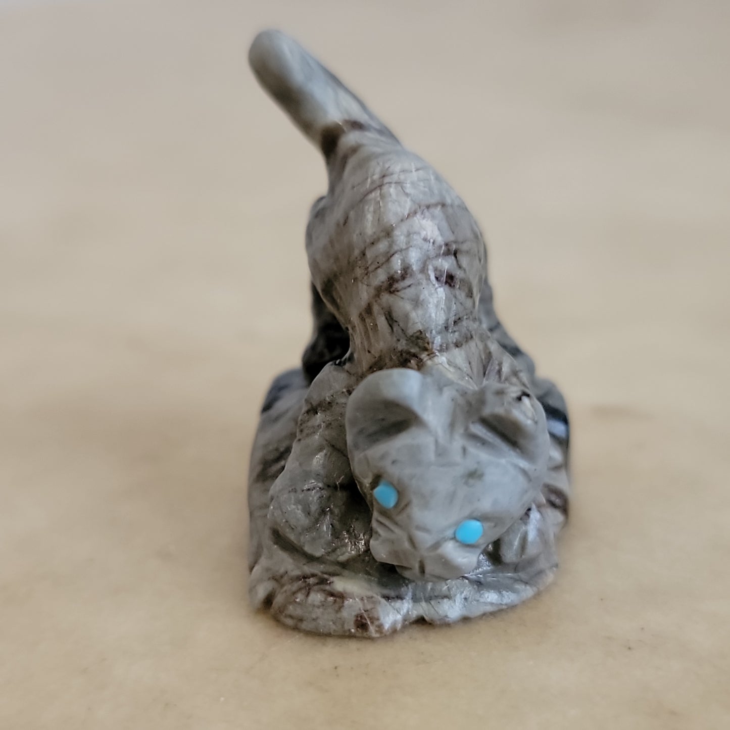 Wilfred Cheama Picasso Marble Playful Mountain Lion Cub Zuni Fetish