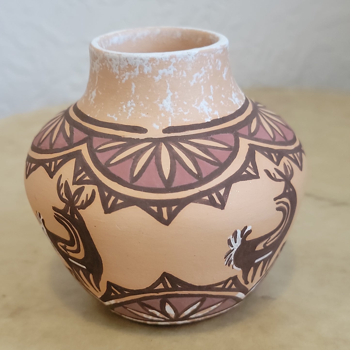 Tara Edaakie Quadruple Deer Pattern Zuni Pueblo Pottery
