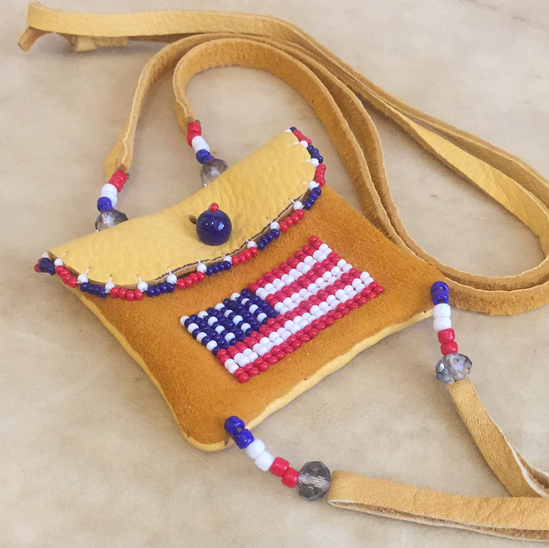 Leslie Bitsie Jr. Navajo Patriotic Indian Beadwork Beaded Pouch