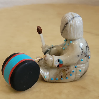 Picasso Marble Drummer w/ Wooden Drum Zuni Fetish