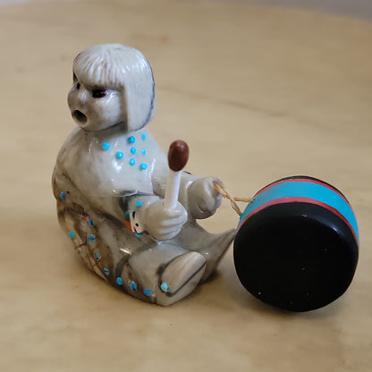 Picasso Marble Drummer w/ Wooden Drum Zuni Fetish