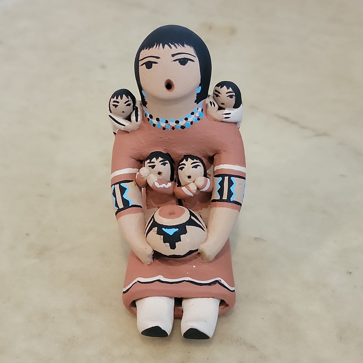 Angie Loretto Jemez Pueblo Pottery Storyteller w/Four Children and Seedbowl