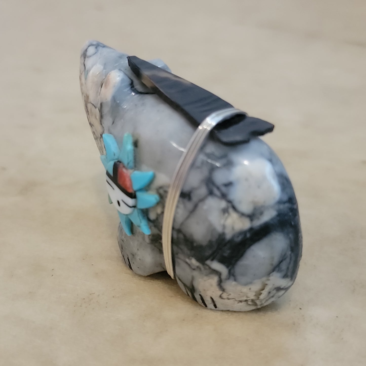 Darren Boone Picasso Marble w/ Zuni Sun Bear Zuni Fetish