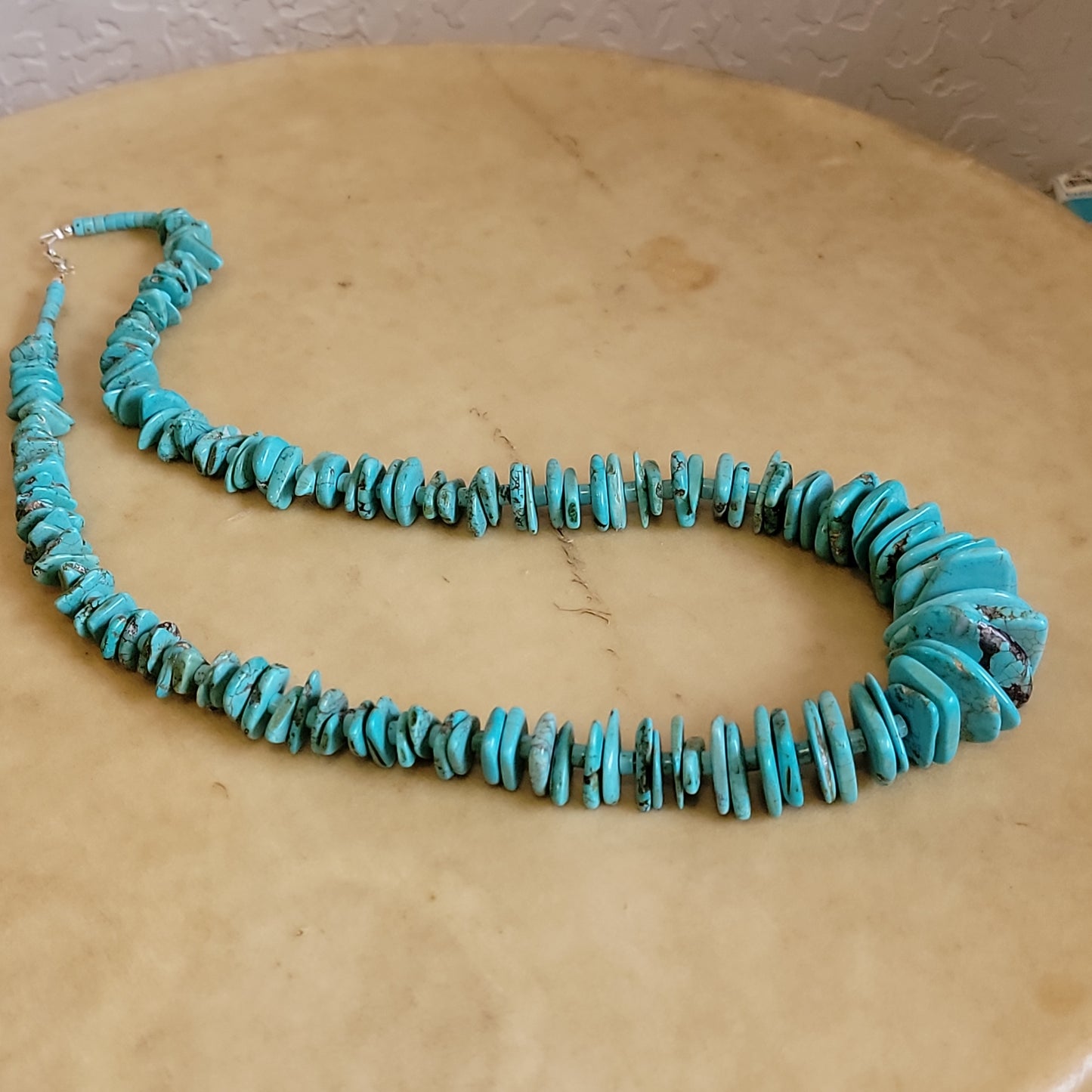 "Old Pawn"  Elegant Turquoise Slab and Turquoise Heishe Navajo Necklace