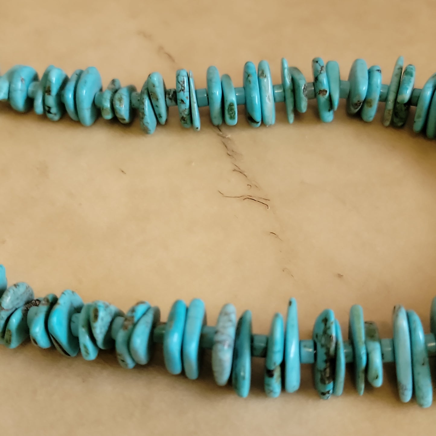 "Old Pawn"  Elegant Turquoise Slab and Turquoise Heishe Navajo Necklace