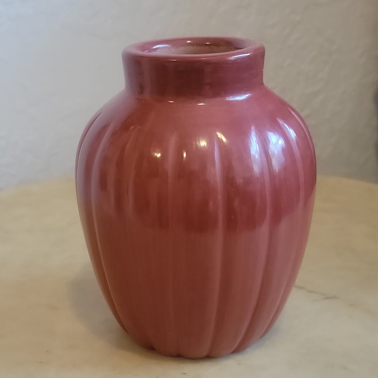 Alvin Baca Santa Clara Pueblo Redware Melon Vase Pueblo Pottery
