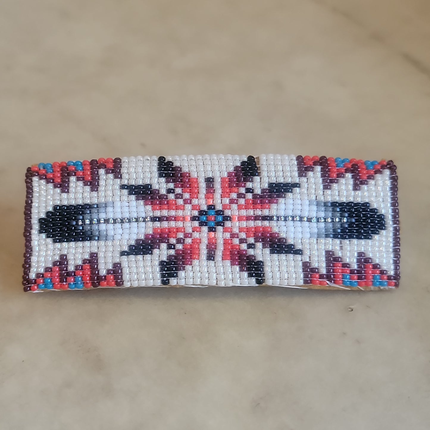Irene Ashley Navajo Beaded Barrette with Geometric Design and Prayer Feathers Indian Jewelry/Beadwork