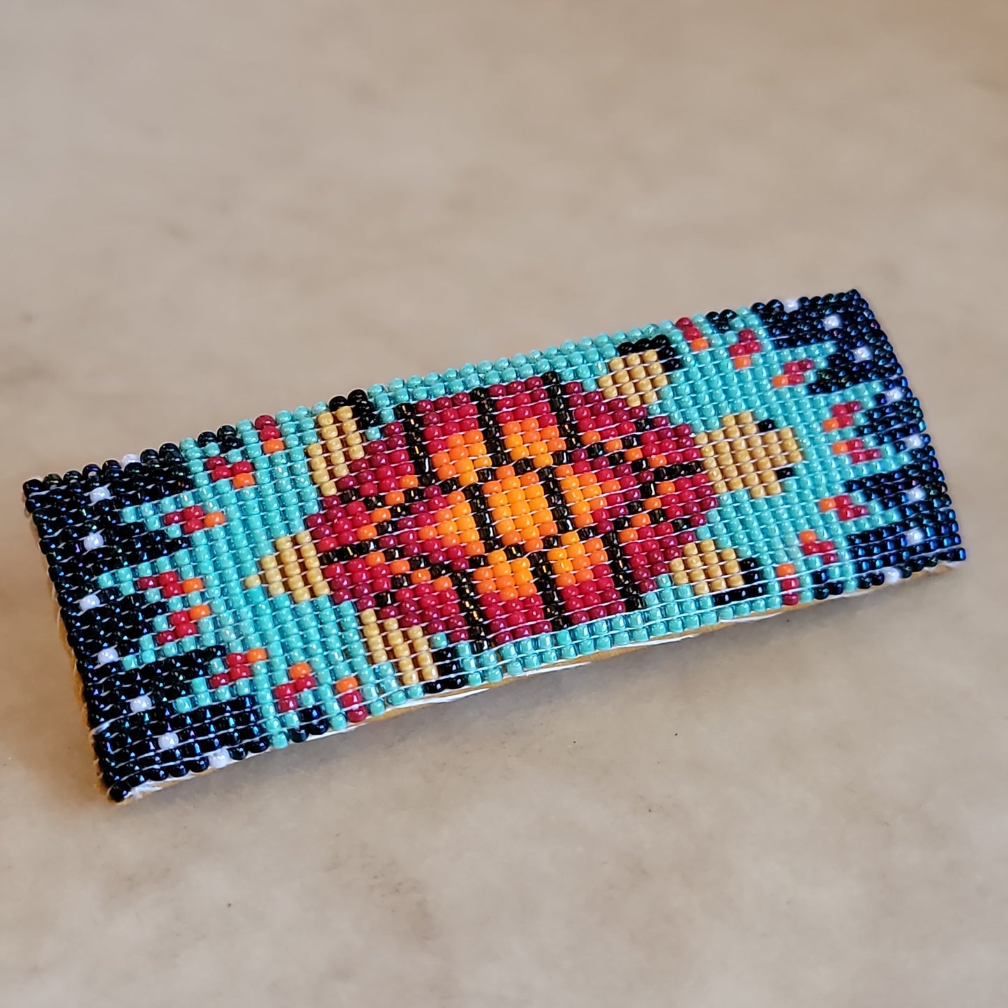 Irene Ashley Navajo Beaded Barrette w/Turtle Pattern Indian Beadwork/Jewelry