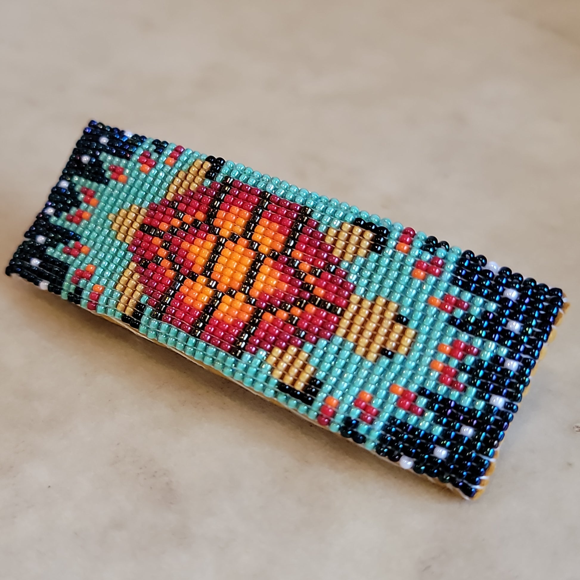 Irene Ashley Navajo Beaded Barrette w/Turtle Pattern Indian Beadwork/Jewelry
