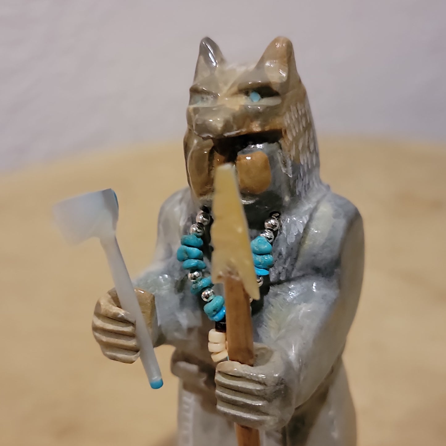Freddie Leekya Travertine Wolf Clan Elder Zuni Fetish