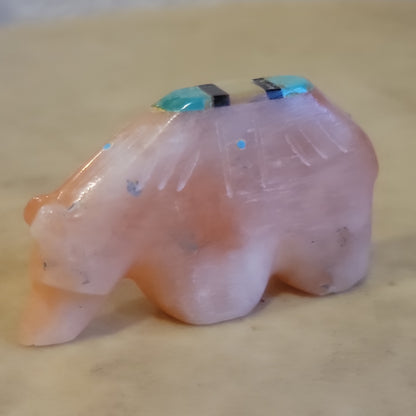 Alabaster Bear w/Inlay Zuni Fetish