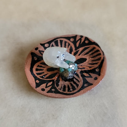 Miniature Alabaster Bear in Zuni Pottery Dish Zuni Fetish