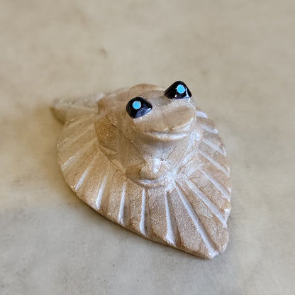 Travertine Frog Resting on Leaf Zuni Fetish