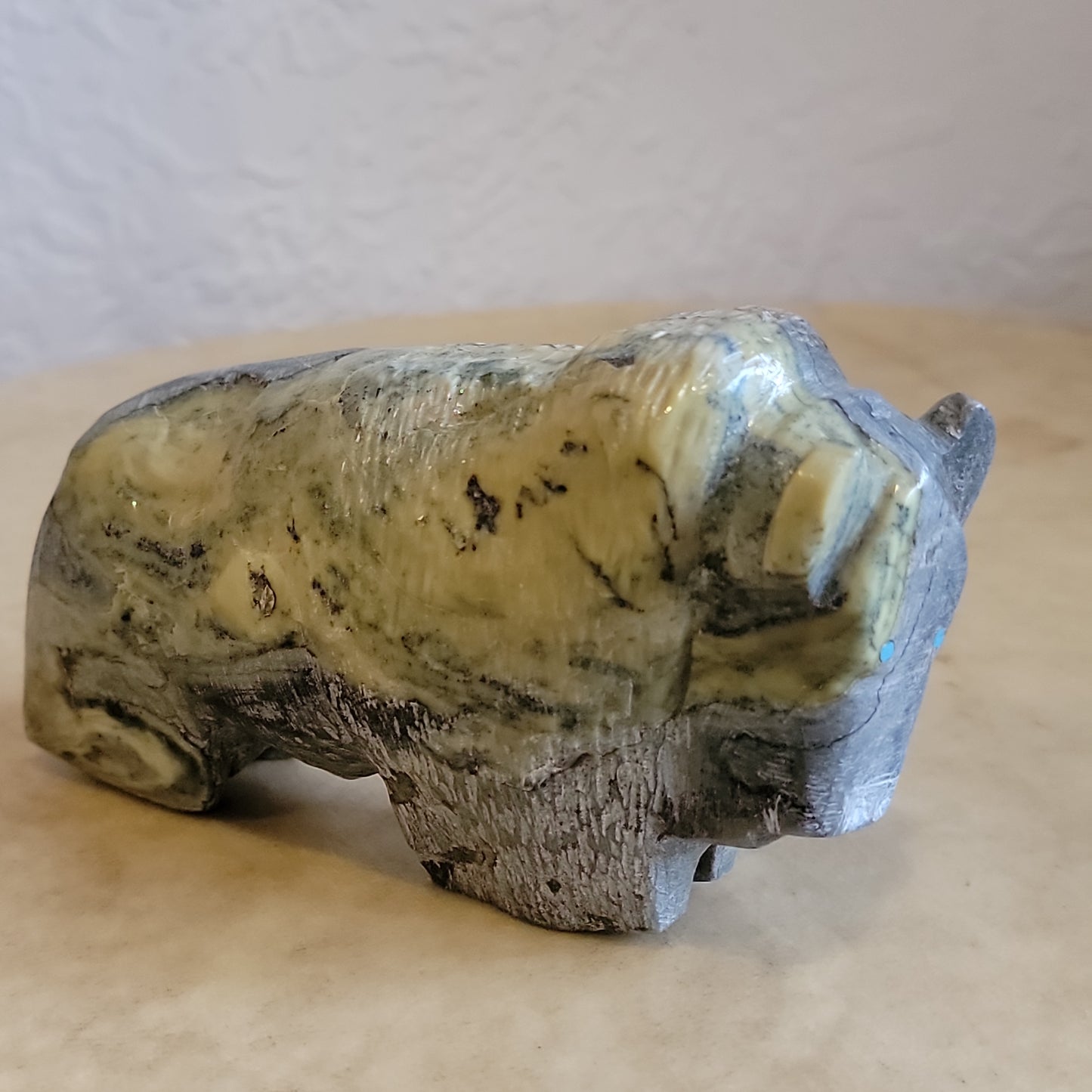 Landon Booqua Large Marble Bison/Buffalo Zuni Fetish