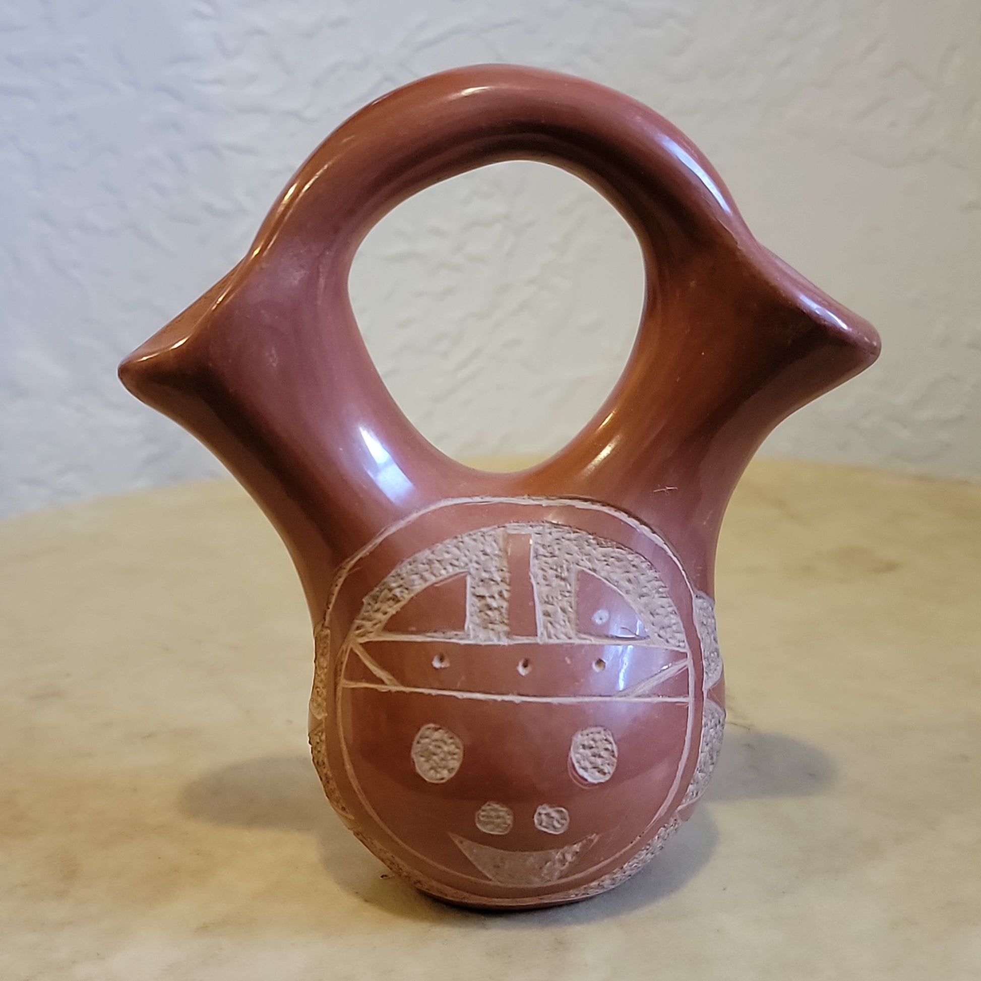 Leonidas Tapia San Juan Redware Carved Wedding Vase Pueblo Pottery