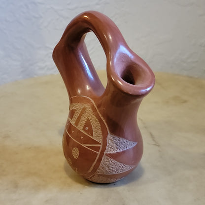 Vintage Leonidas Tapia San Juan Redware Carved Wedding Vase Pueblo Pottery