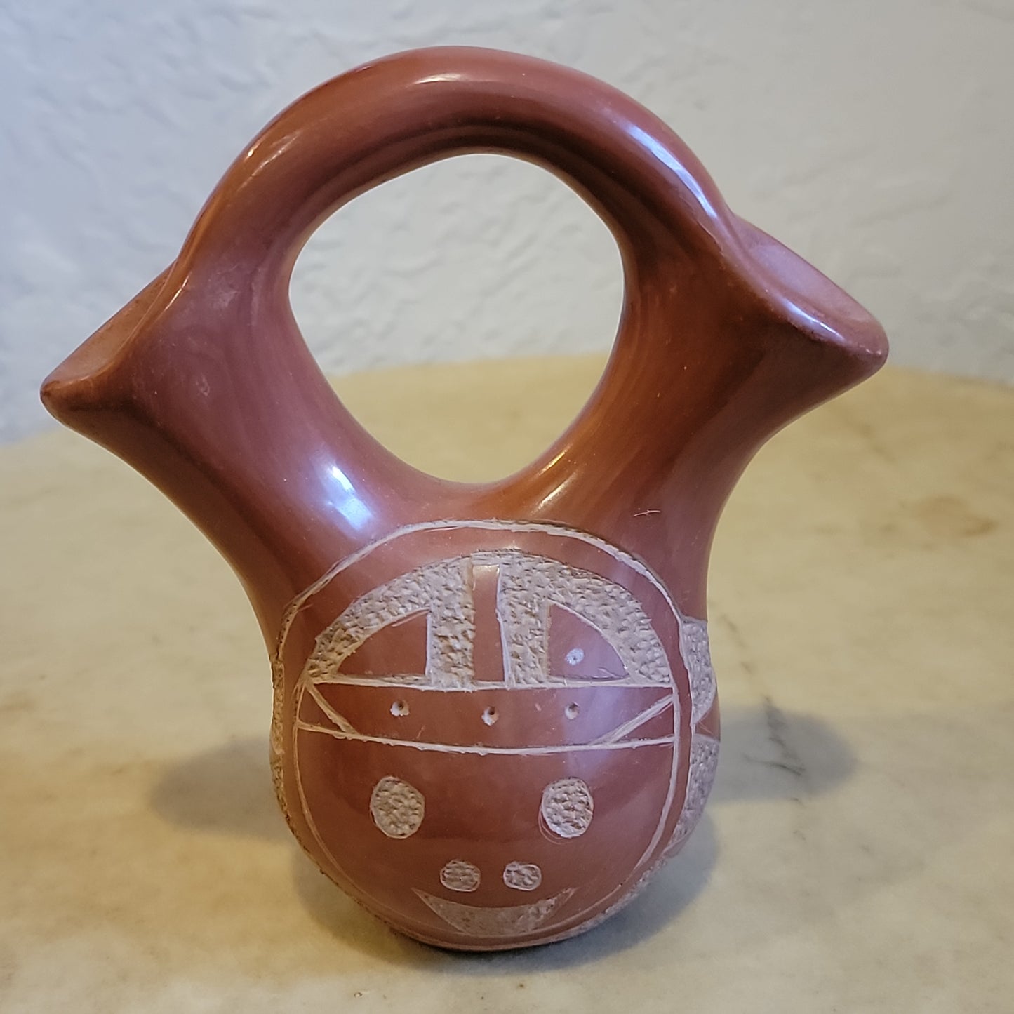 Vintage Leonidas Tapia San Juan Redware Carved Wedding Vase Pueblo Pottery
