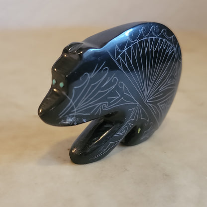 Etched Black Marble Bear Zuni Fetish