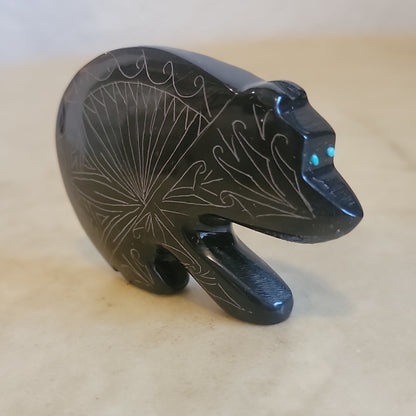 Jonathan Natewa Etched Black Marble Zuni Fetish Bear