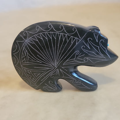 Etched Black Marble Bear Zuni Fetish