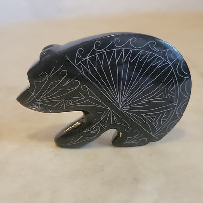 Etched Black Marble Bear Zuni Fetish